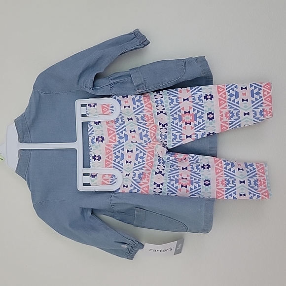 Carter's New 2 Piece Set Cotton Smock Top & Geometric Print Leggings 3 yrs - Picture 2 of 9